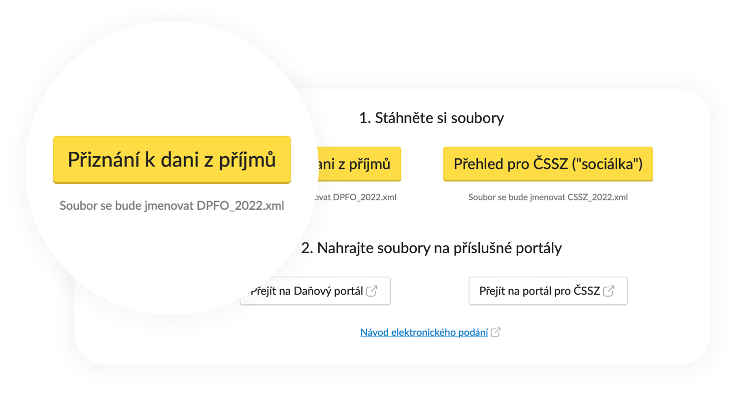 Export daňového přiznání - ukázka rozhraní aplikace