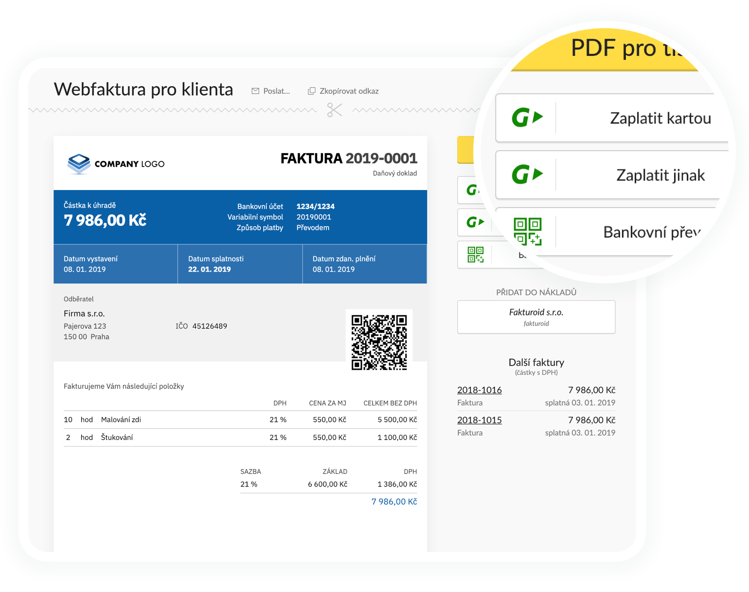 Webfaktura - ukázka rozhraní aplikace